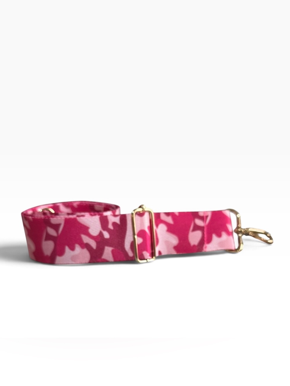 Adjustable Pink Camouflage Print Web Bag Strap with Gold Hardware